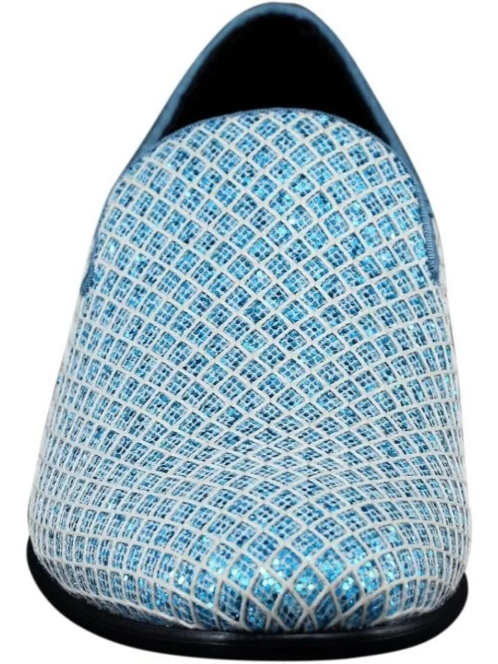Bolano Men's Turquoise Glitter Loafers Slip On Metallic Tuxedo Block Heel Shoes